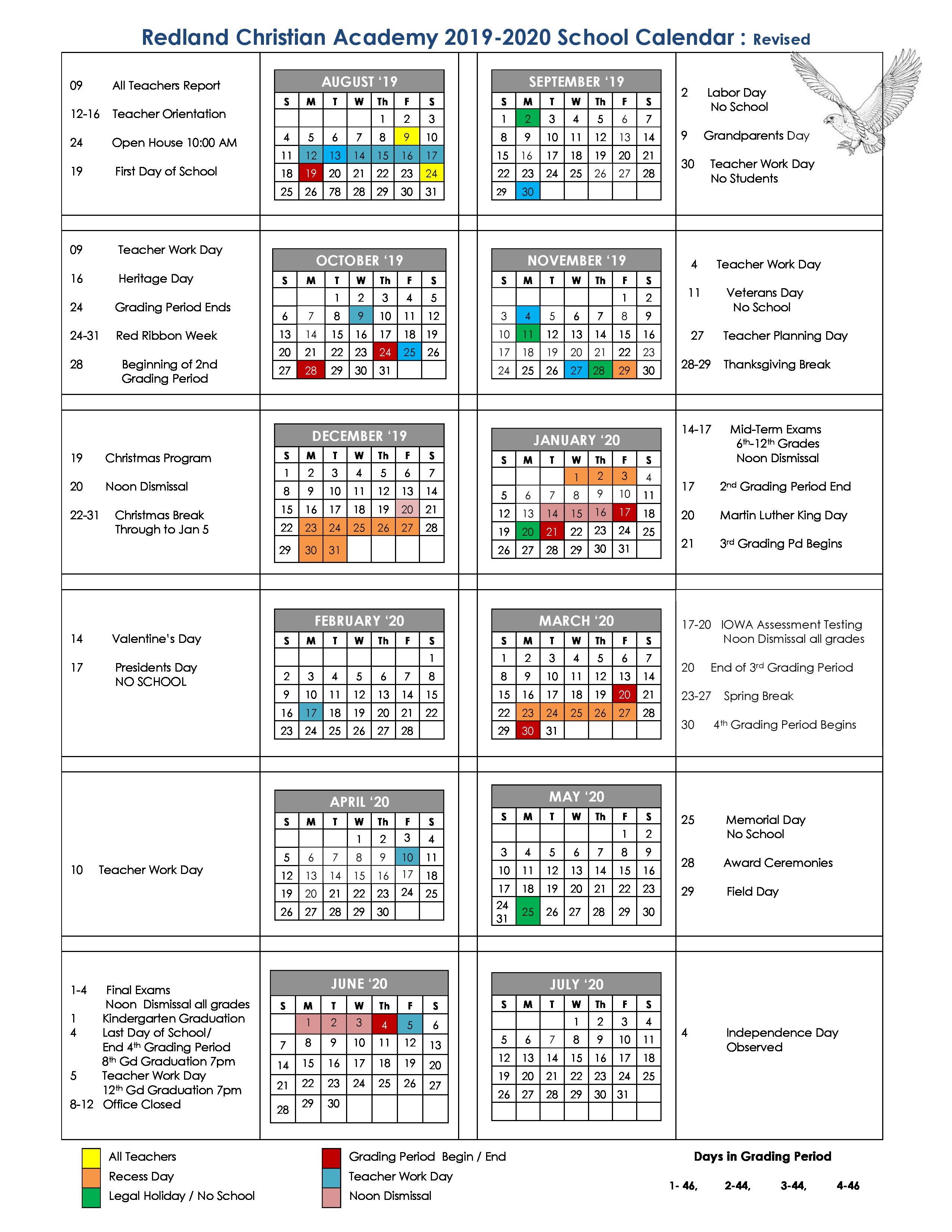 School Calendar Redland Christian Academy